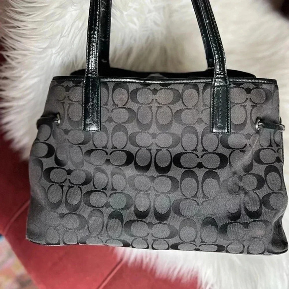 Coach F24882 Black Signature Python Print Stripe Tote Bag Large Shoulder Handbag - Picture 9 of 12